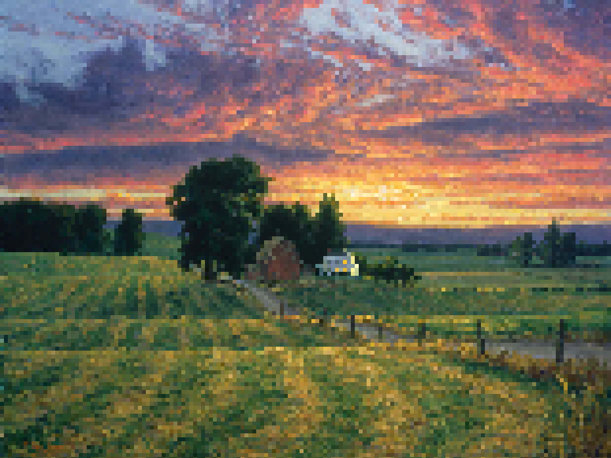 Pixel art farm landscape